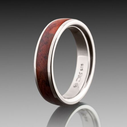 MW11_Pioneer_Ring_Wedding_Wood_RhodesianTeak_Silver Pioneer - Teak & 9ct Yellow Gold
